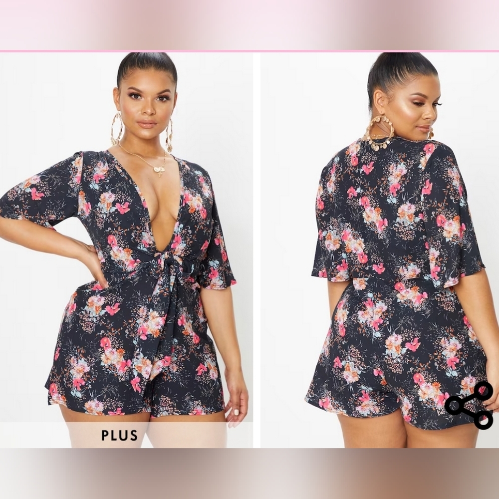Pretty Little Thing Floral Tie Waist Romper